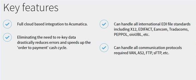 Key Features for B2B Gateway EDI Module for Acumatica Cloud ERP