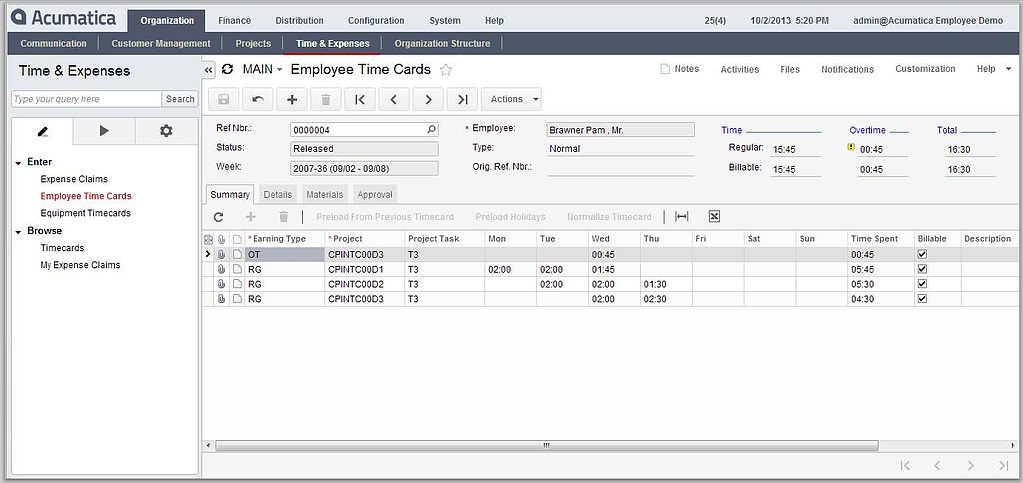 Time Sheet Reporting for Acumatica Cloud ERP's Financial Management Module