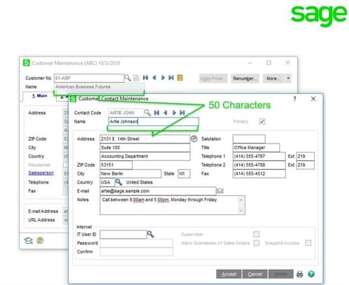 Sage100cloud ERP 2020 Expanded Name Fields